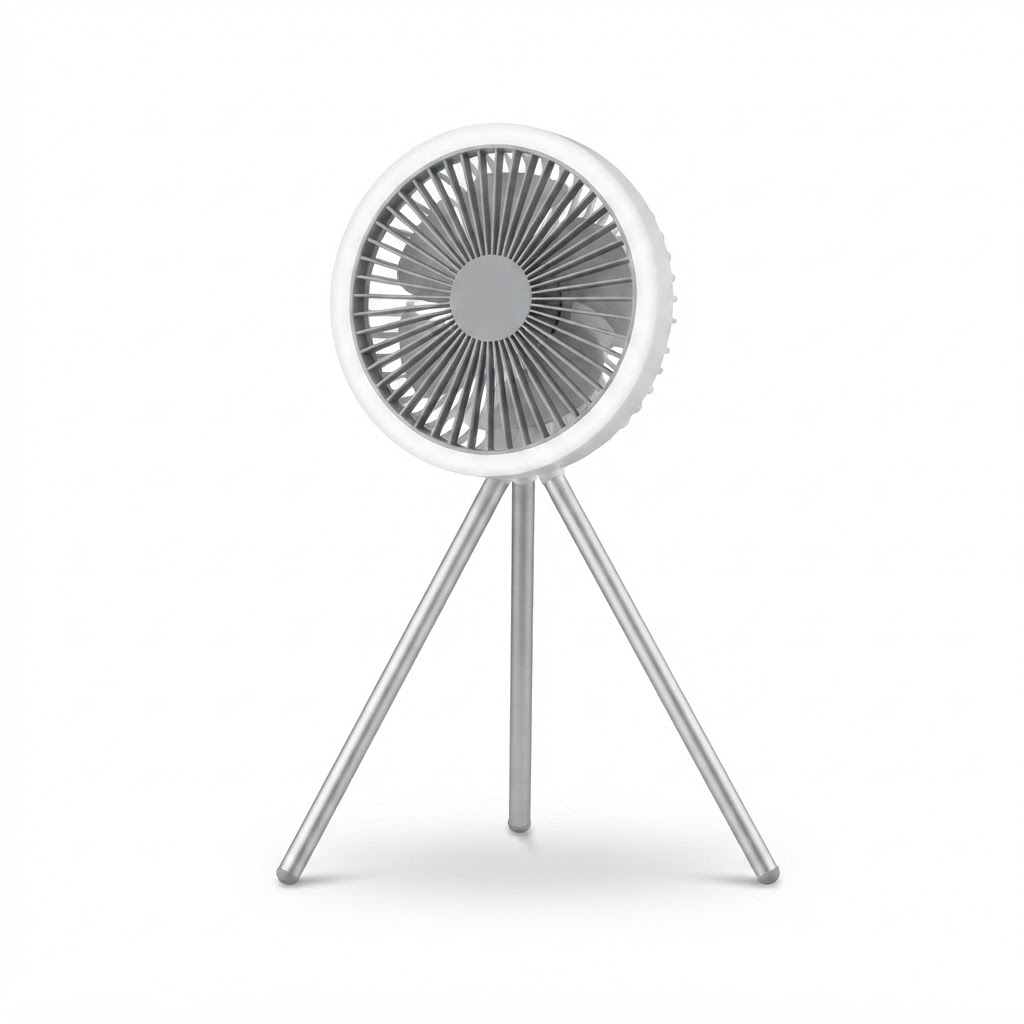 10000-mAh-Campingventilator – Wiederaufladbarer, tragbarer Stativventilator mit LED-Ringlicht, Powerbank und Luftzirkulator für Zelt, Schreibtisch und Outdoor