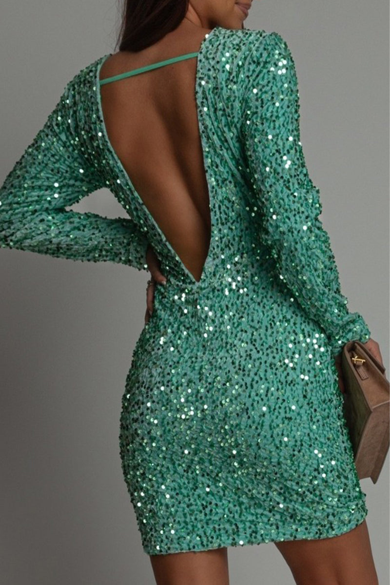 Damen Partykleid Winter Rückenfreies Glitzer