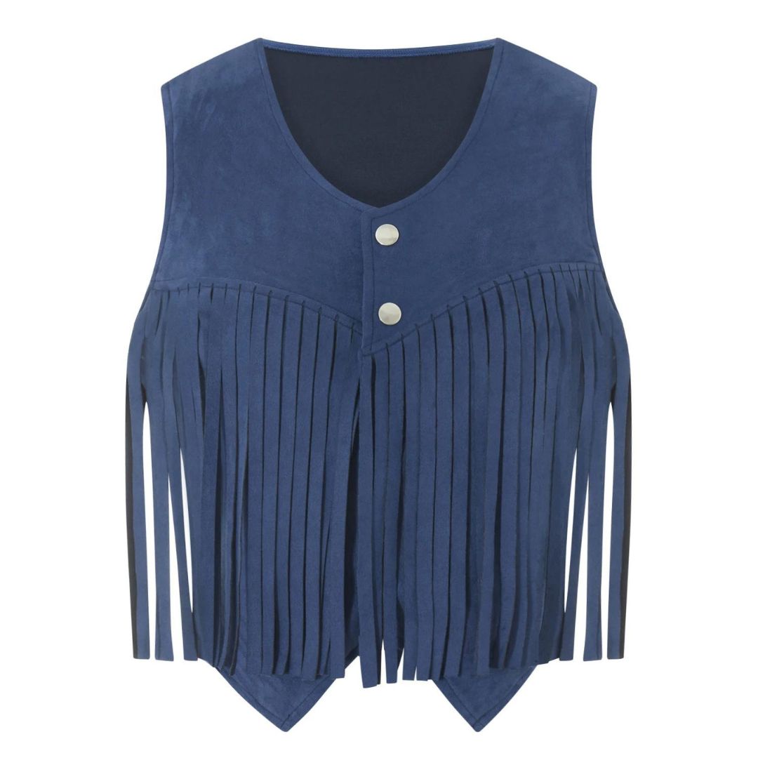 Damen Wildleder Weste – Boho Weste mit Fransen und Knopfdetail