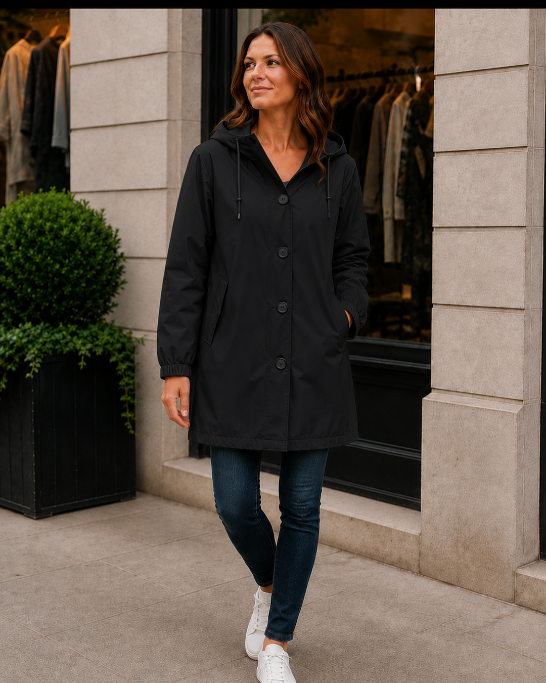 Langer Damen-Kapuzenmantel mit Taschen