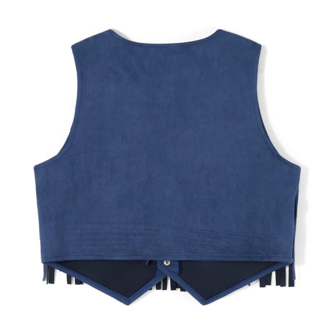 Damen Wildleder Weste – Boho Weste mit Fransen und Knopfdetail