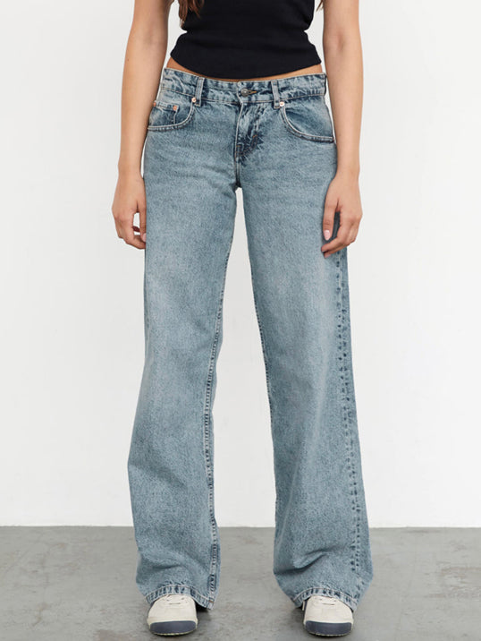 Damen Baggy Mom Jeans Mit Niedriger Taille Y2K-Ästhetisch Weite Passform