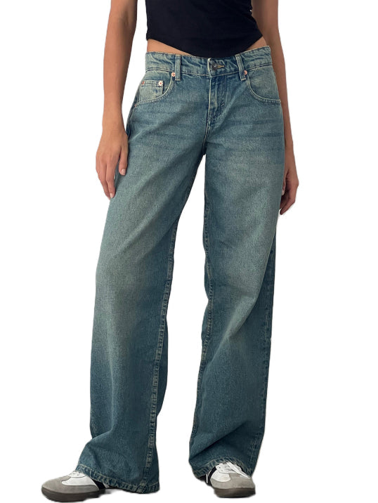 Damen Baggy Mom Jeans Mit Niedriger Taille Y2K-Ästhetisch Weite Passform