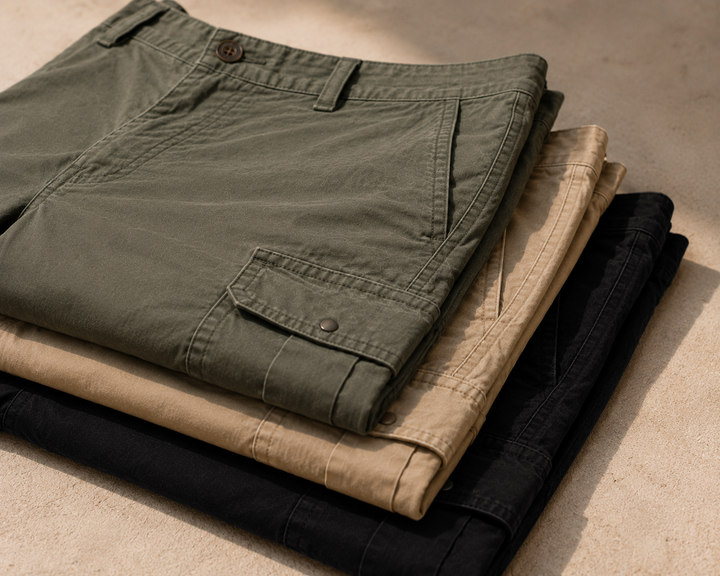 Cargoshorts Herren Locker Mit Taschen – Leichte Sommershorts Baumwolle Beige Grün Schwarz
