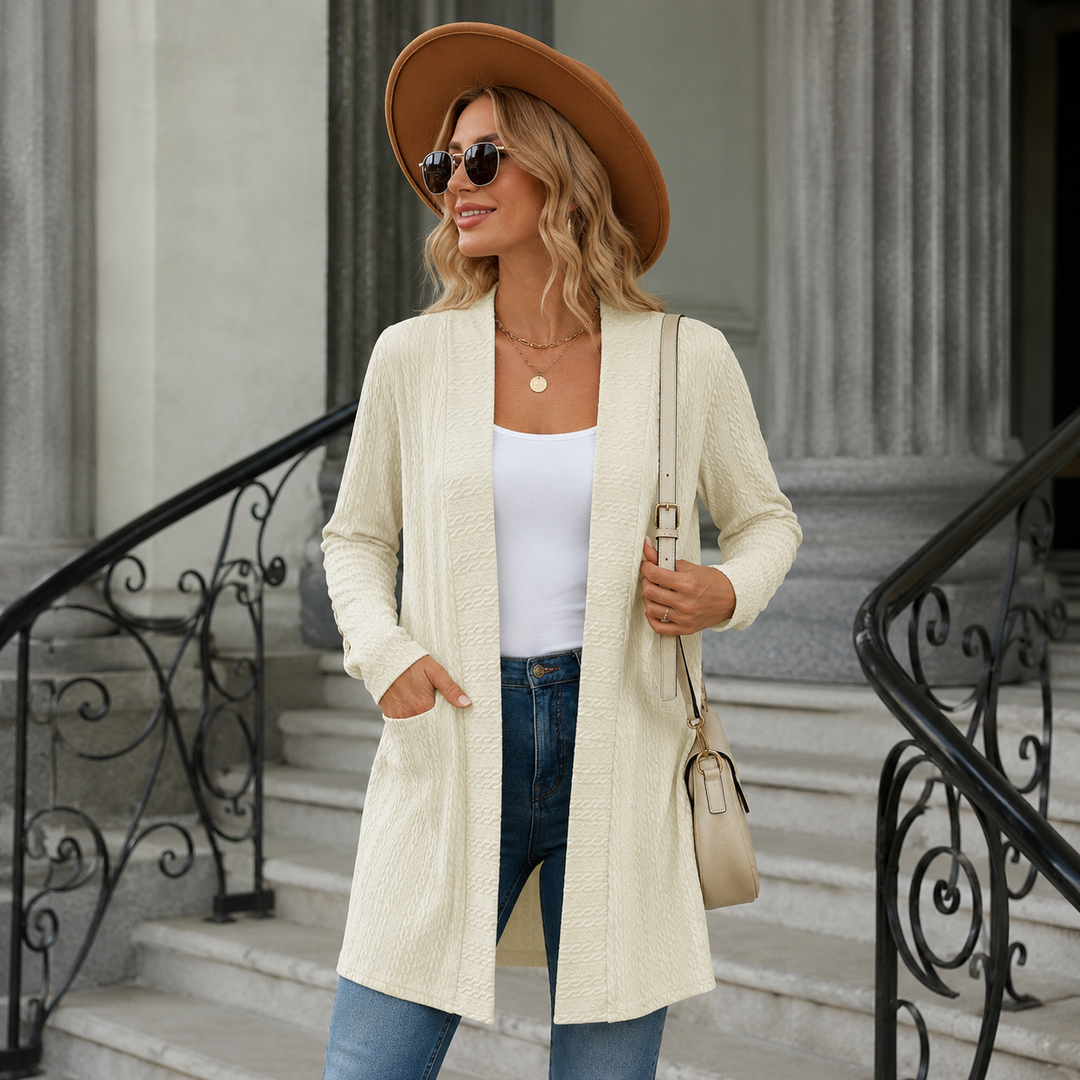 Gilet long femme ouvert avec col en V douillet et doux