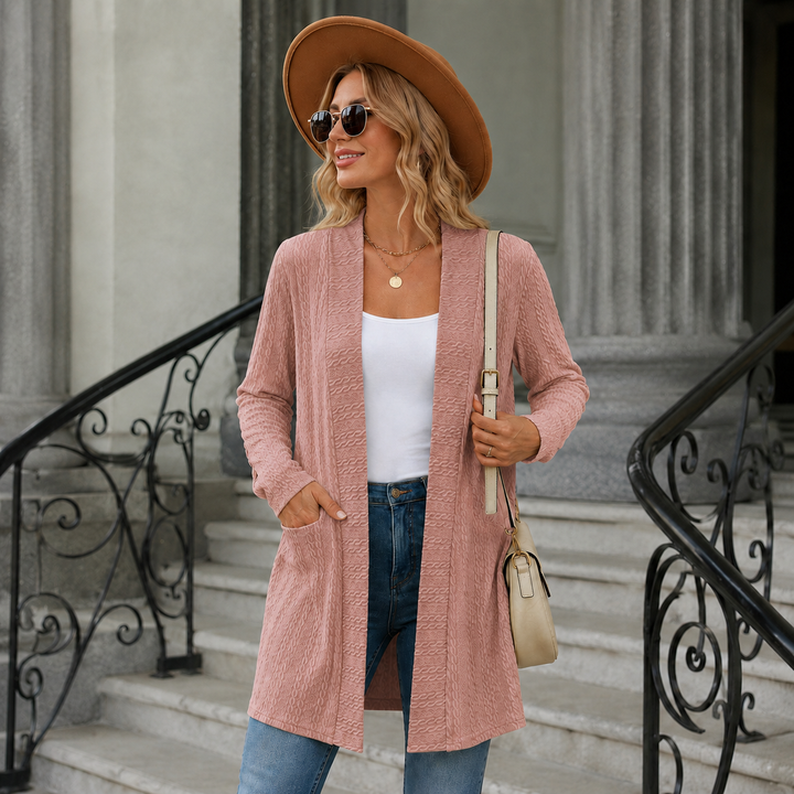 Gilet long femme ouvert avec col en V douillet et doux