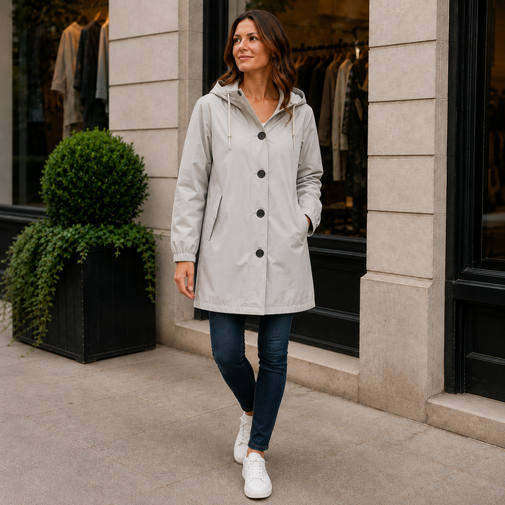 Langer Damen-Kapuzenmantel mit Taschen
