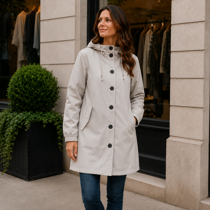 Langer Damen-Kapuzenmantel mit Taschen