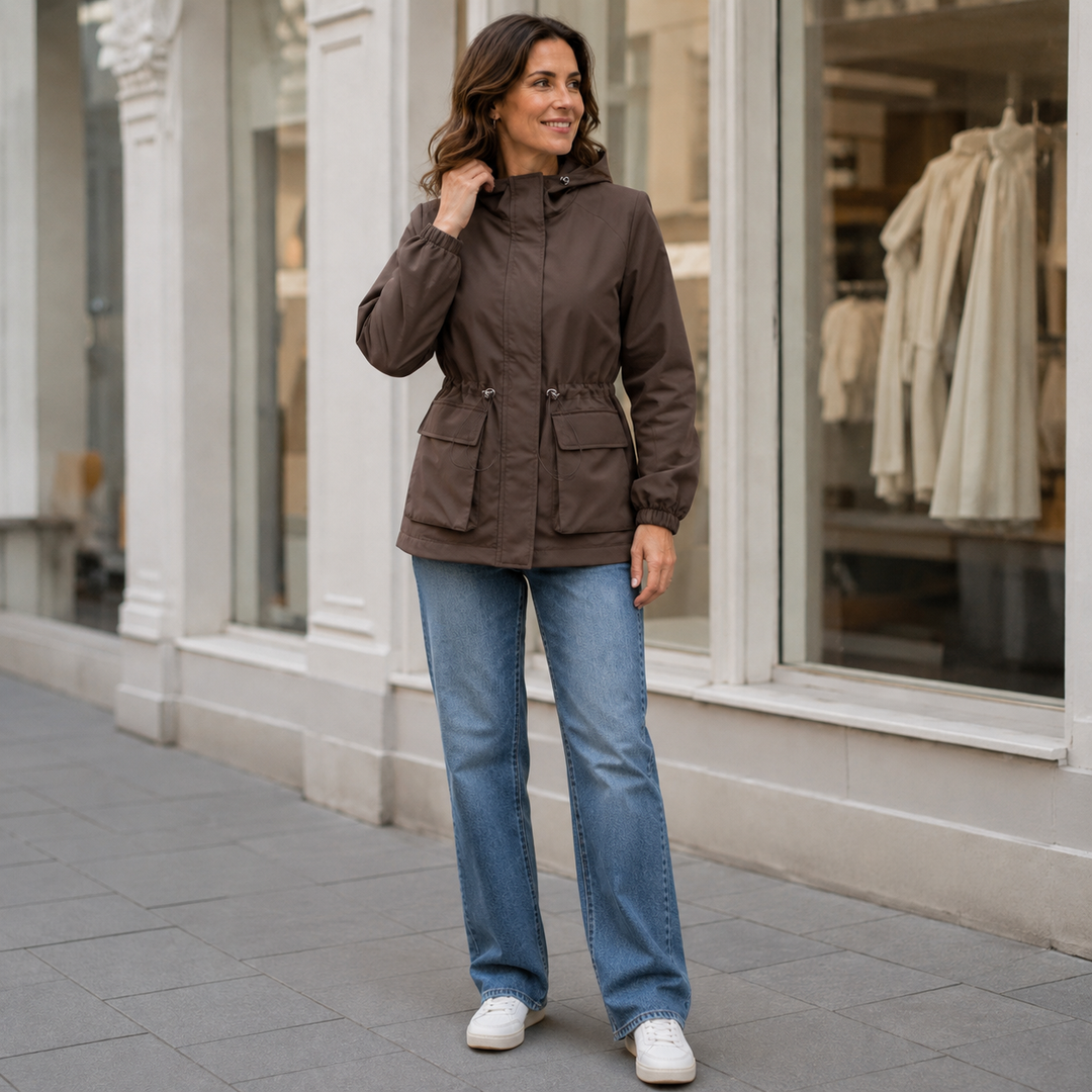 Veste hardshell femme décontractée à capuche courte manteaux solides cordon de serrage manches longues poches fermeture éclair coupe ample bureau dame printemps 2025