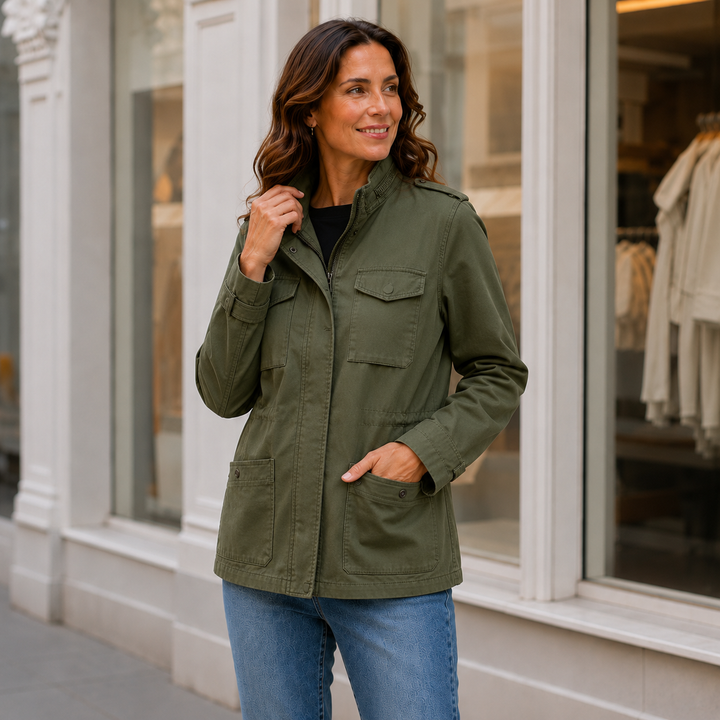 Veste zippée femme Automne Manteau femme Manches longues Streetwear décontracté Coupe-vent Anorak Col montant Vestes