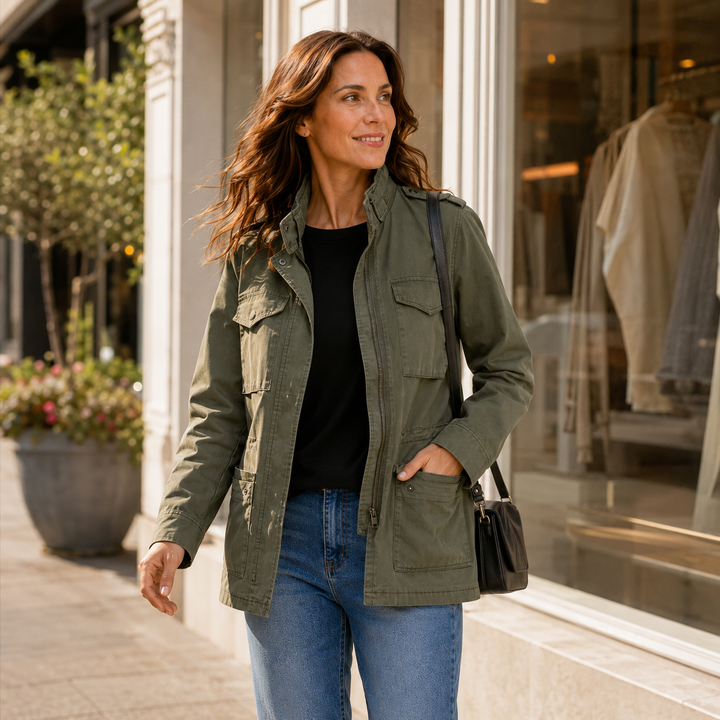 Veste zippée femme Automne Manteau femme Manches longues Streetwear décontracté Coupe-vent Anorak Col montant Vestes