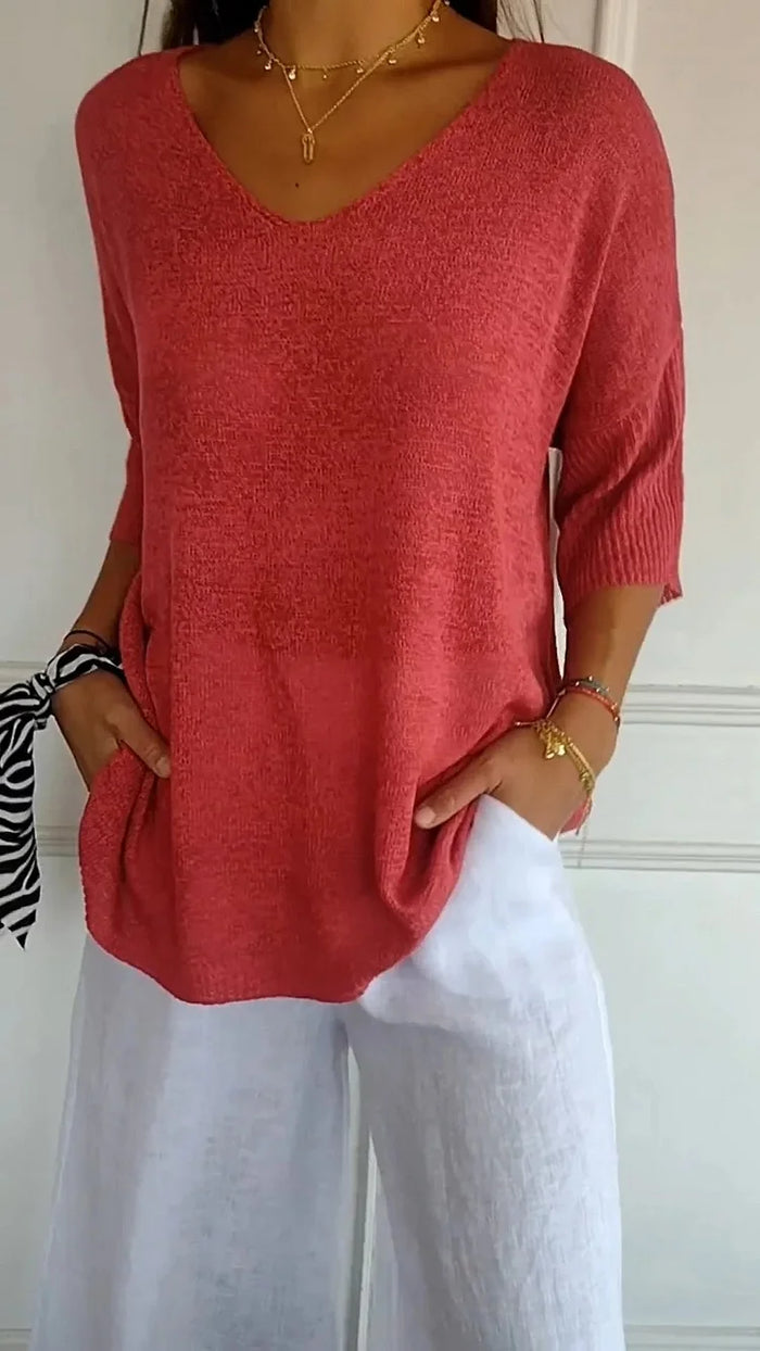 Dôre | Bequemes Damen-Stricktop mit V-Ausschnitt