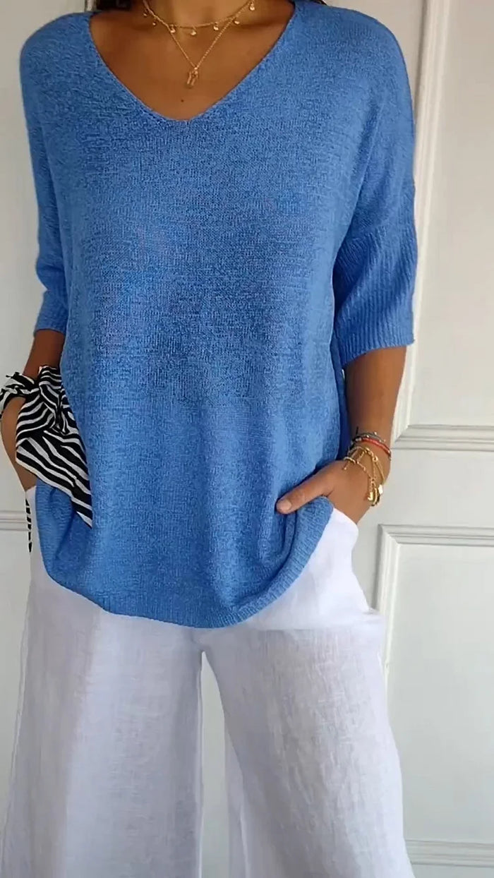 Dôre | Bequemes Damen-Stricktop mit V-Ausschnitt