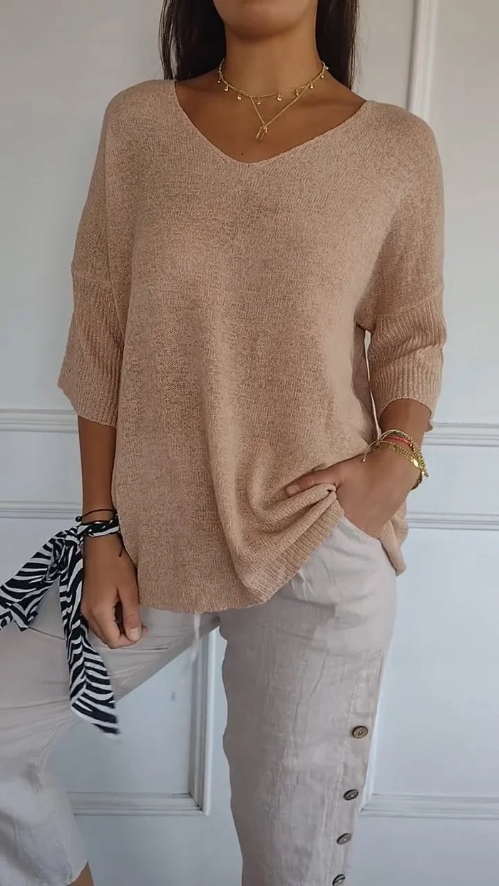 Dôre | Bequemes Damen-Stricktop mit V-Ausschnitt