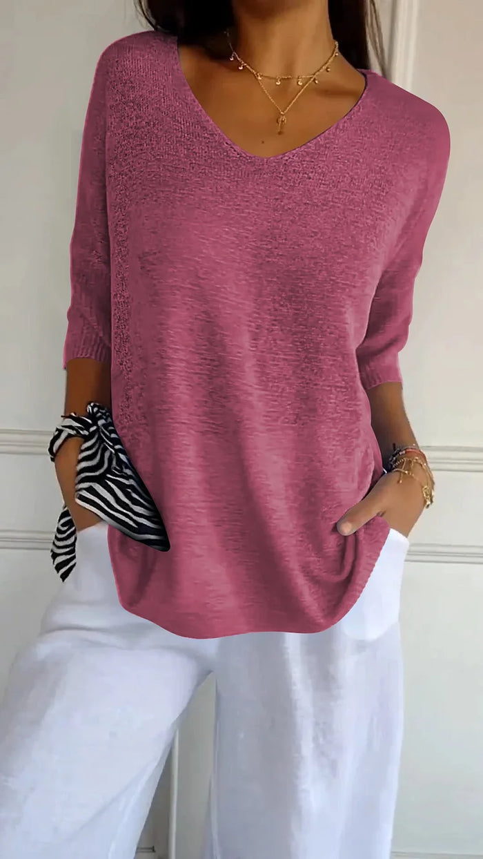 Dôre | Bequemes Damen-Stricktop mit V-Ausschnitt