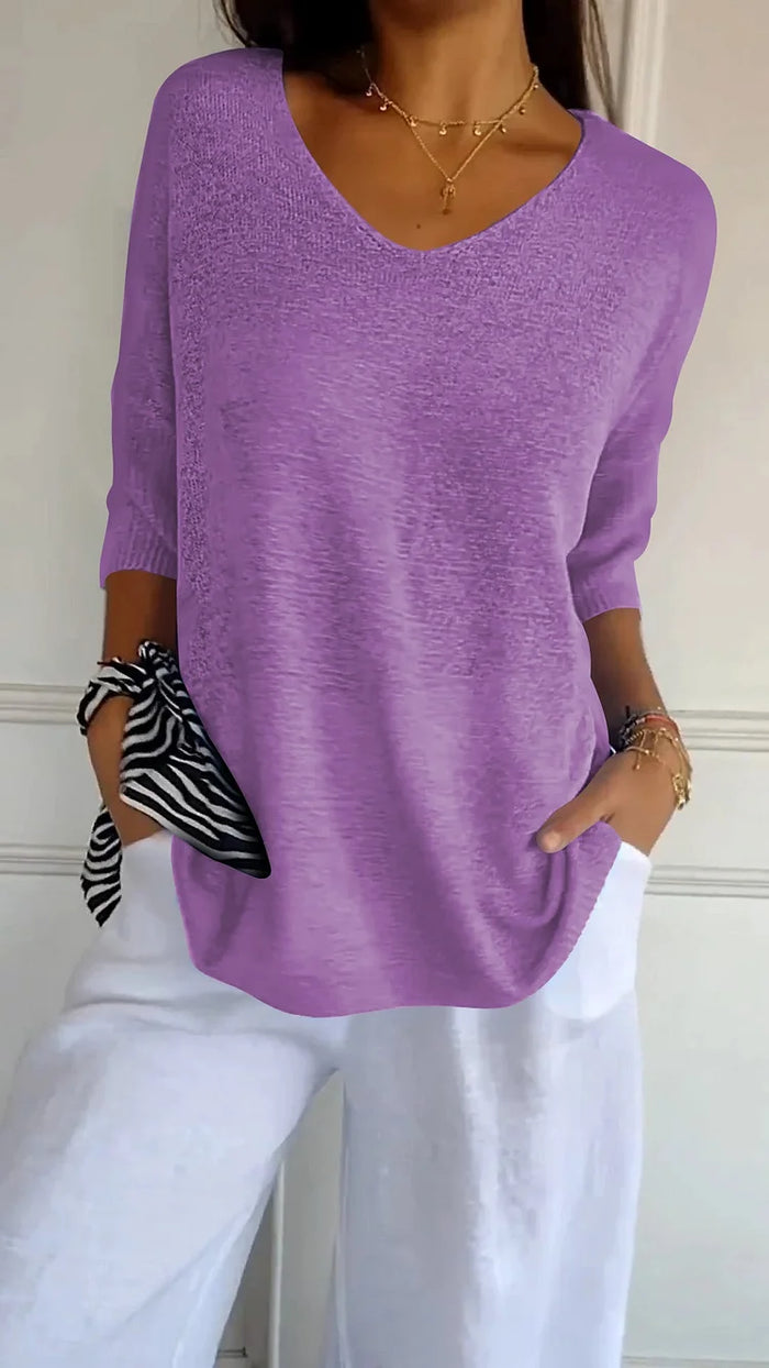Dôre | Bequemes Damen-Stricktop mit V-Ausschnitt
