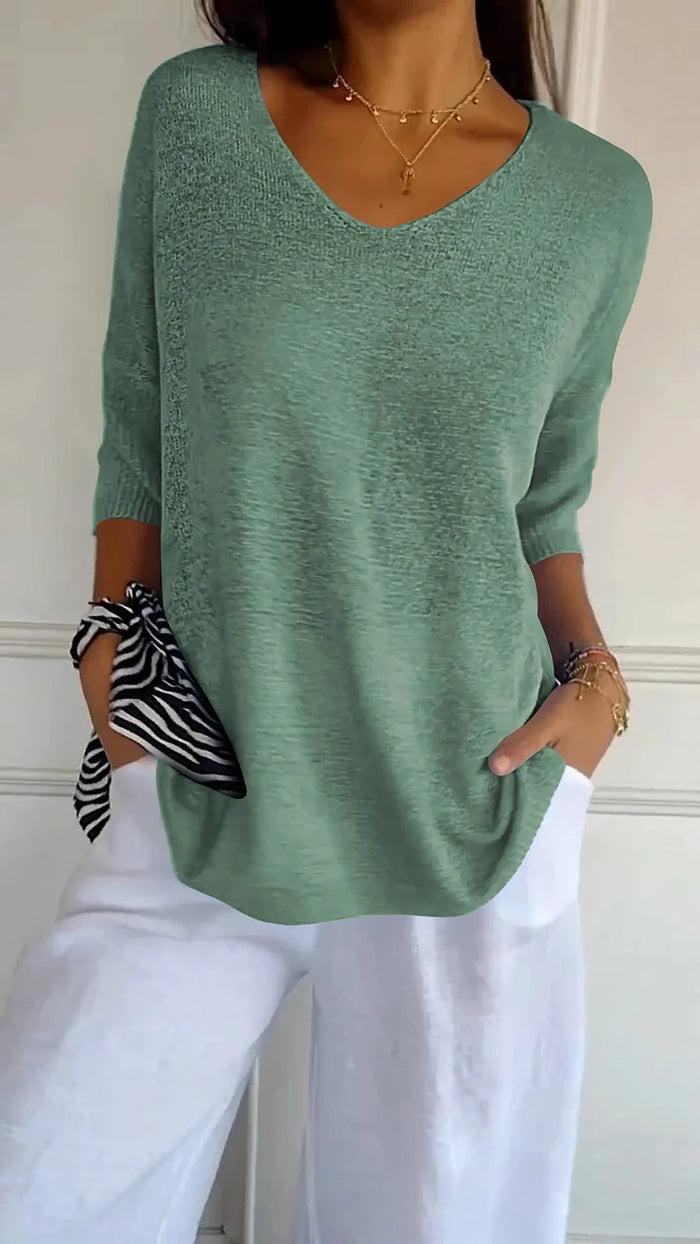 Dôre | Bequemes Damen-Stricktop mit V-Ausschnitt