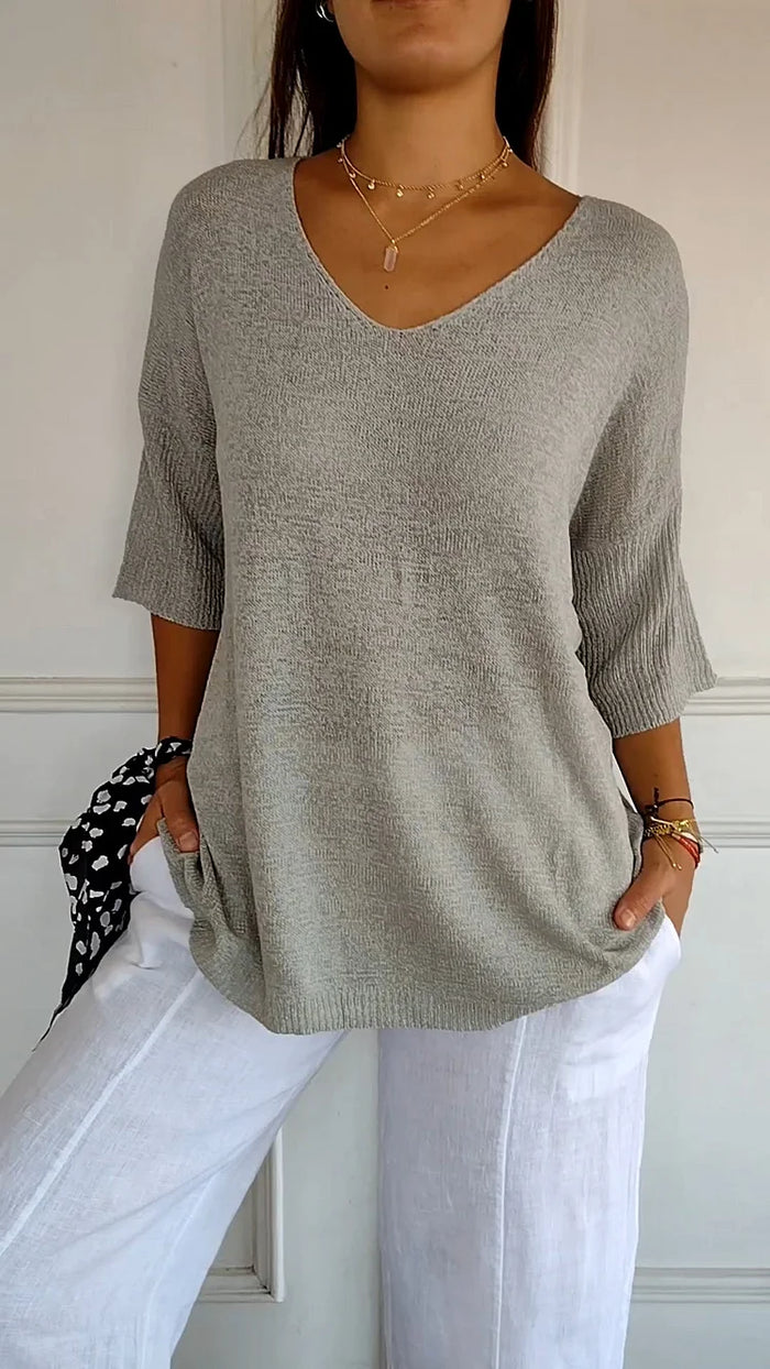 Dôre | Bequemes Damen-Stricktop mit V-Ausschnitt