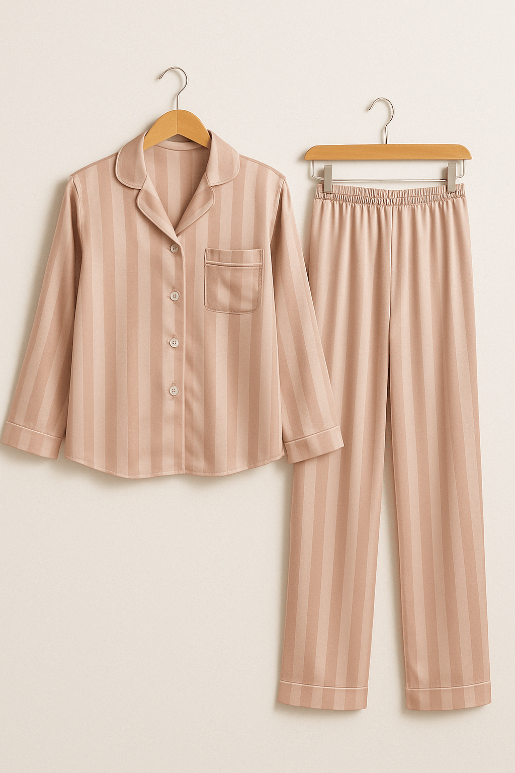 Gestreiftes Pyjama Zweiteiler Set Weiches Material Atmungsaktives Material Streifenmuster