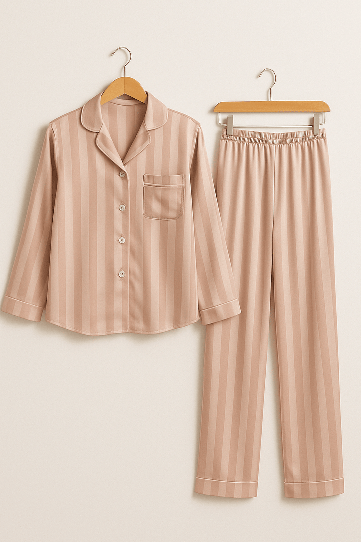 Gestreiftes Pyjama Zweiteiler Set Weiches Material Atmungsaktives Material Streifenmuster