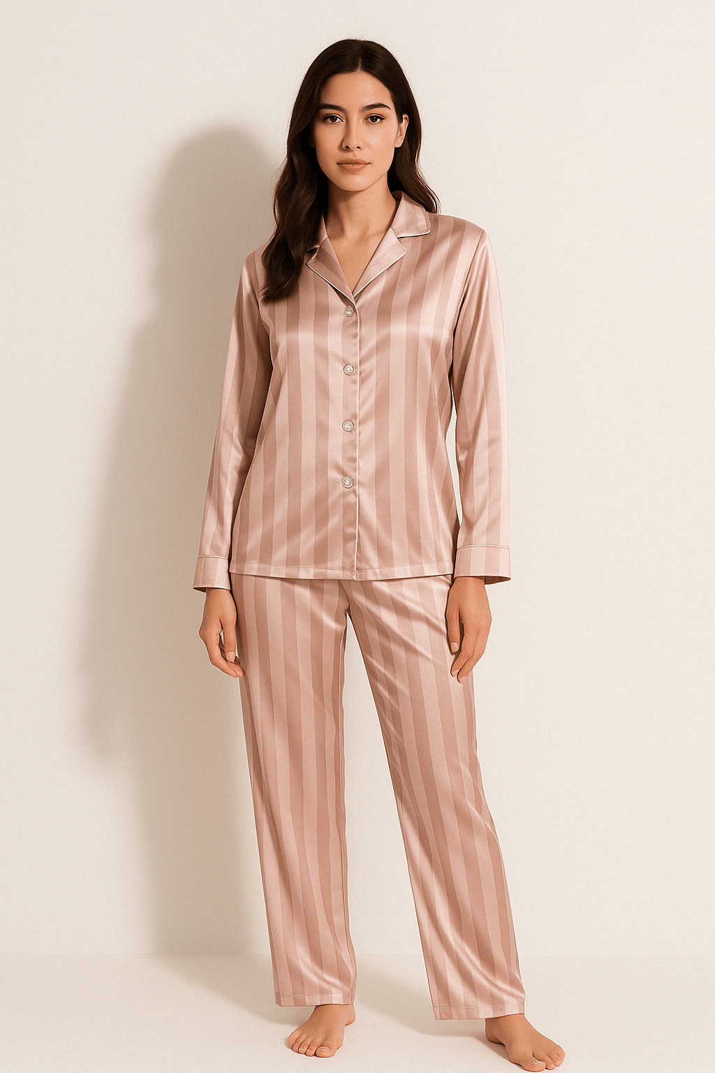 Gestreiftes Pyjama Zweiteiler Set Weiches Material Atmungsaktives Material Streifenmuster