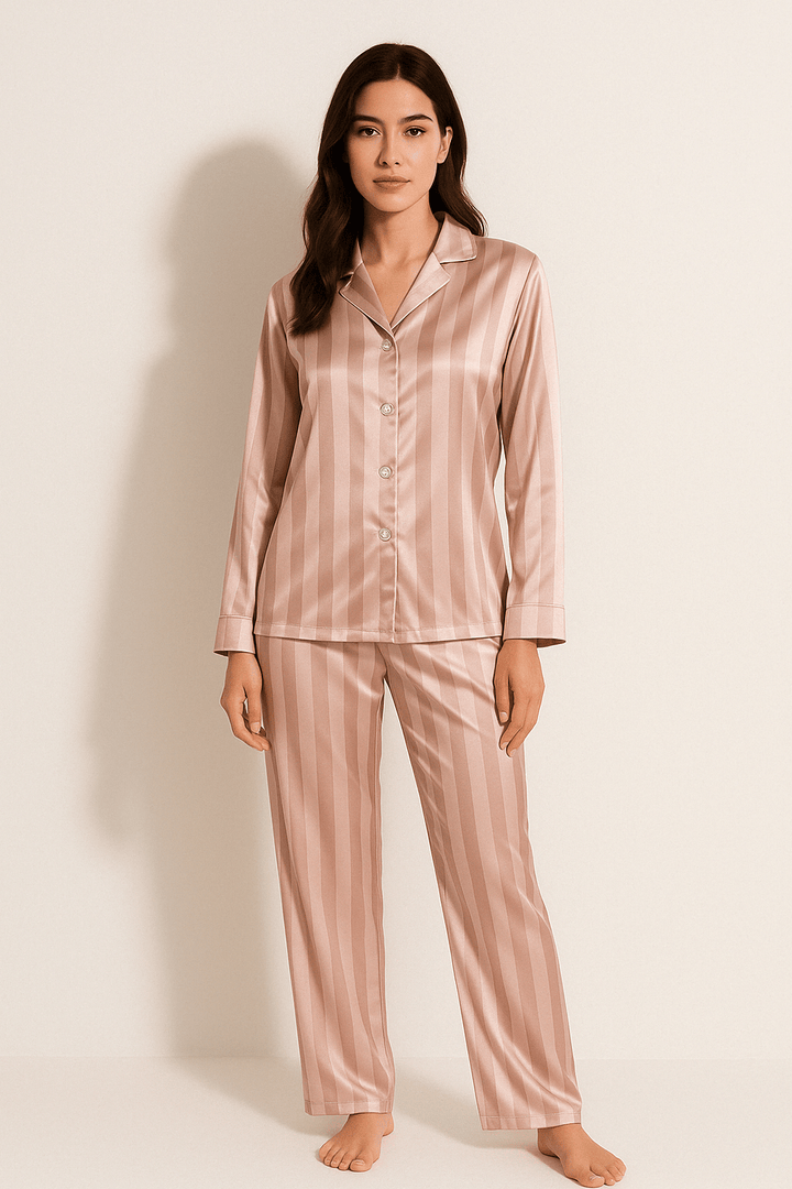 Gestreiftes Pyjama Zweiteiler Set Weiches Material Atmungsaktives Material Streifenmuster