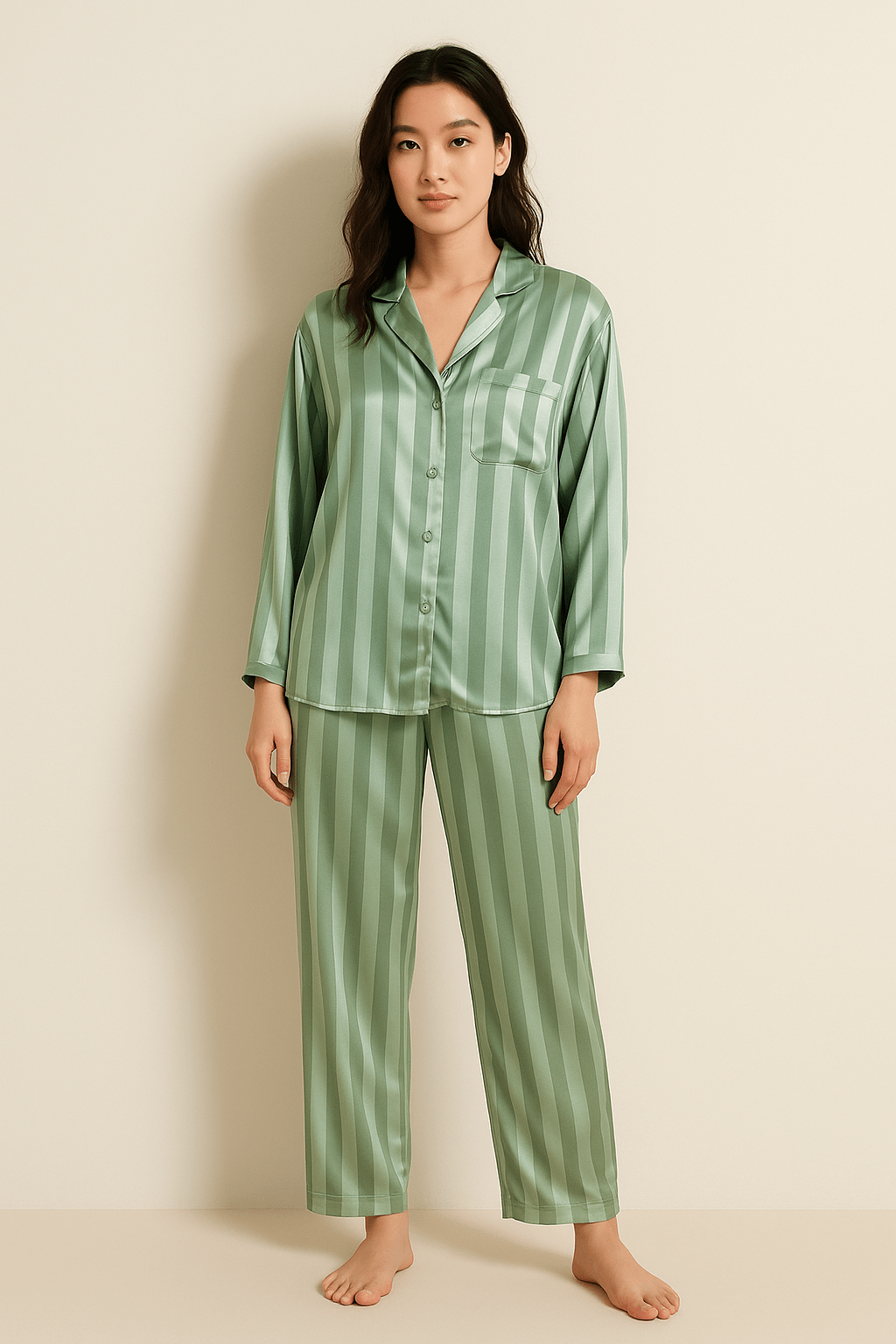 Gestreiftes Pyjama Zweiteiler Set Weiches Material Atmungsaktives Material Streifenmuster