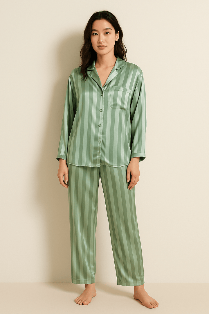 Gestreiftes Pyjama Zweiteiler Set Weiches Material Atmungsaktives Material Streifenmuster