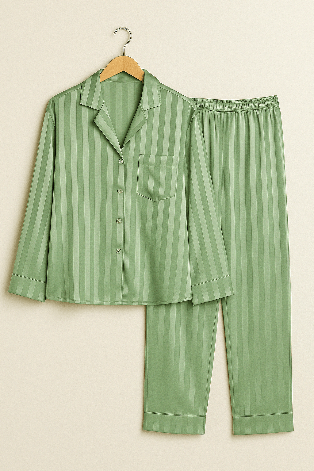 Gestreiftes Pyjama Zweiteiler Set Weiches Material Atmungsaktives Material Streifenmuster