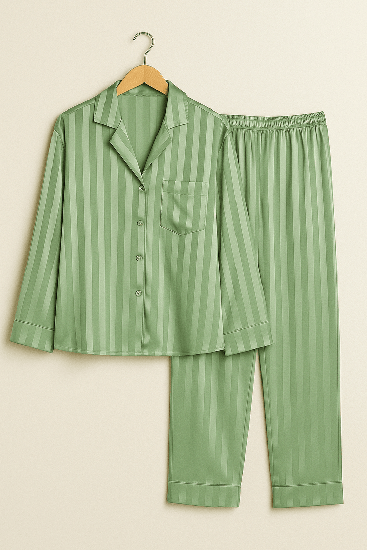 Gestreiftes Pyjama Zweiteiler Set Weiches Material Atmungsaktives Material Streifenmuster