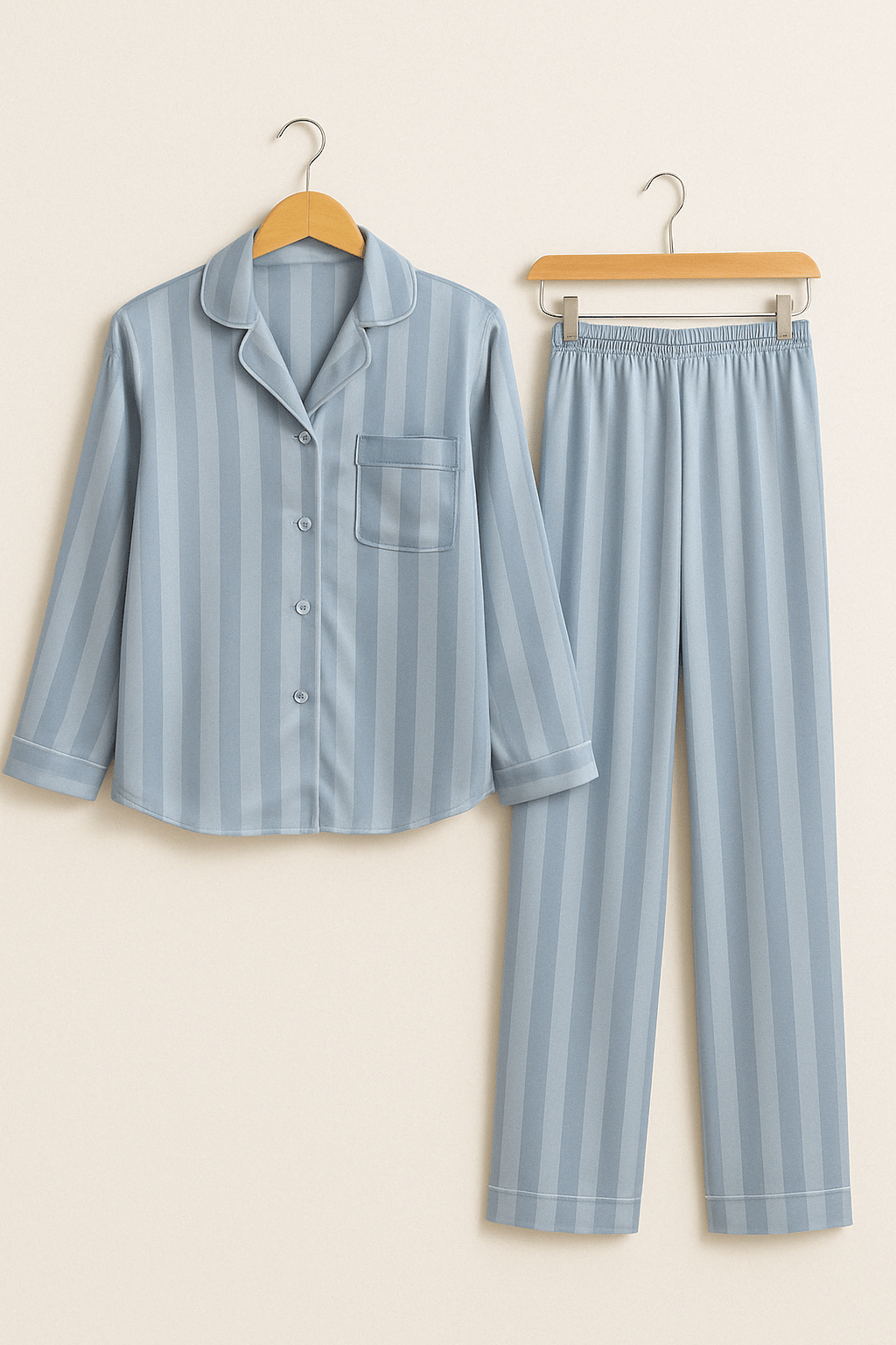 Gestreiftes Pyjama Zweiteiler Set Weiches Material Atmungsaktives Material Streifenmuster