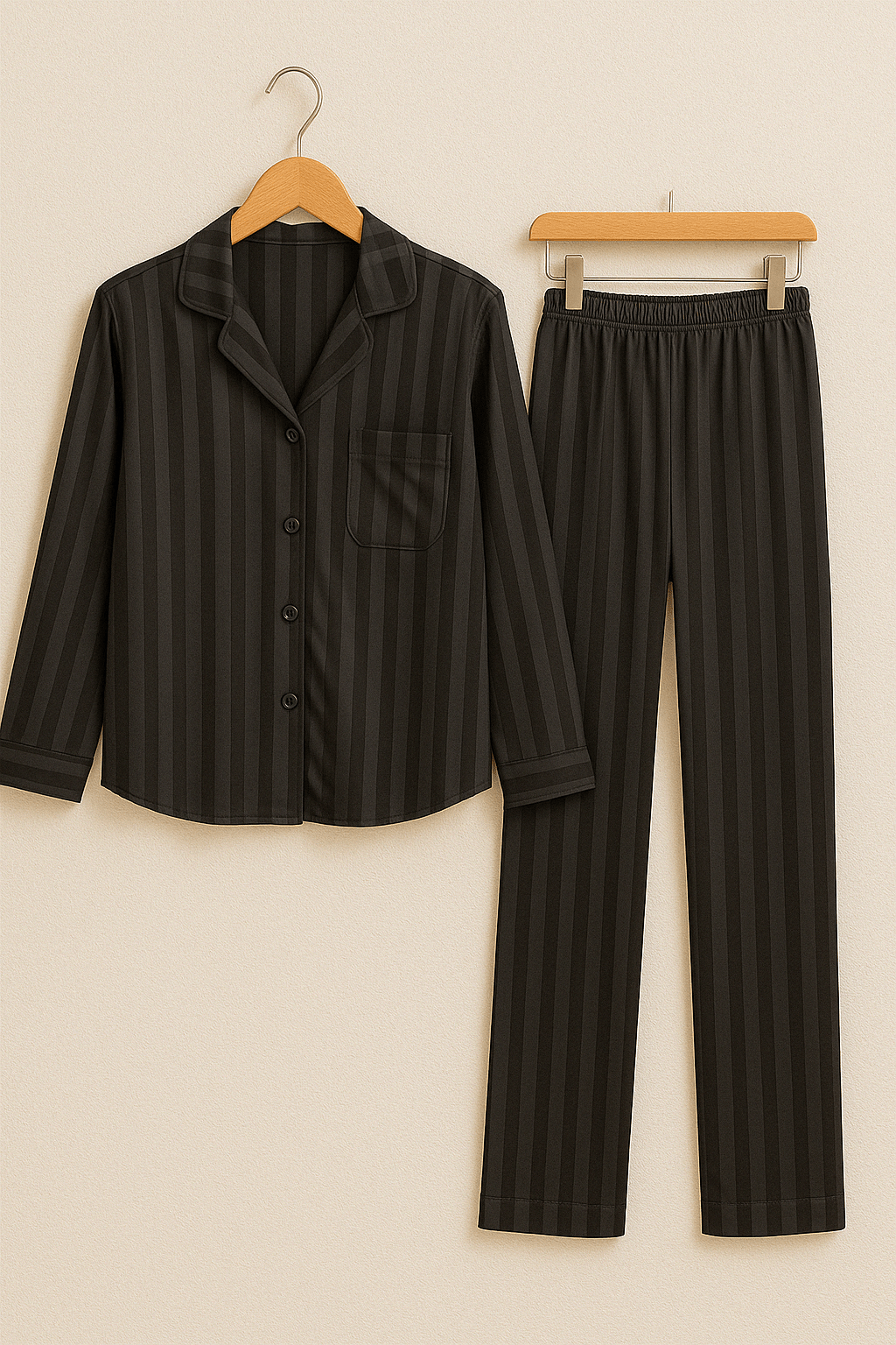 Gestreiftes Pyjama Zweiteiler Set Weiches Material Atmungsaktives Material Streifenmuster