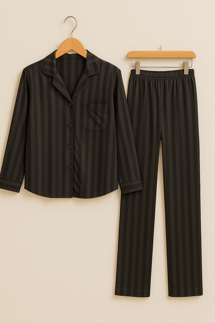 Gestreiftes Pyjama Zweiteiler Set Weiches Material Atmungsaktives Material Streifenmuster