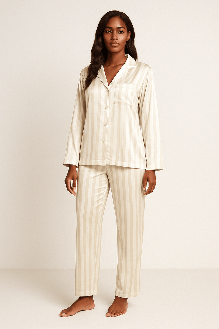 Gestreiftes Pyjama Zweiteiler Set Weiches Material Atmungsaktives Material Streifenmuster