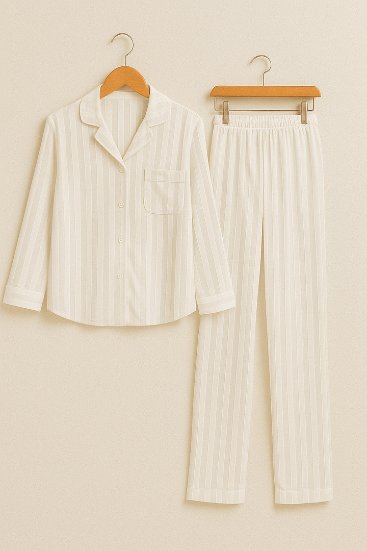 Gestreiftes Pyjama Zweiteiler Set Weiches Material Atmungsaktives Material Streifenmuster