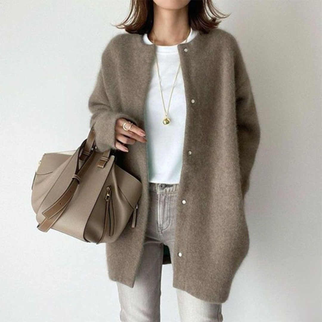 Raffinierte Strickjacke mit Stil Uni Rundhals Langarm