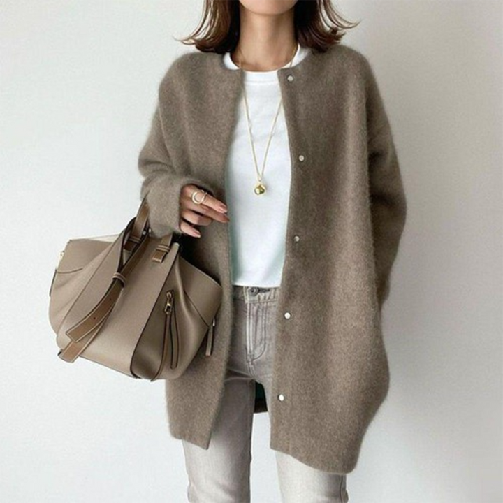 Raffinierte Strickjacke mit Stil Uni Rundhals Langarm