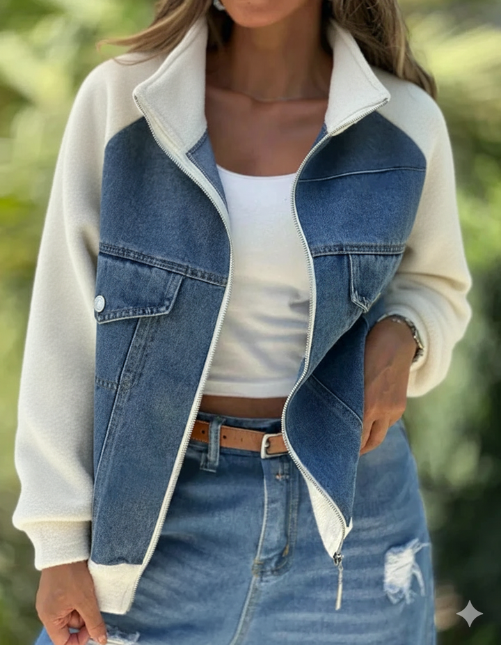 Damen College-Übergangsjacke Zeitloser Denim-Optik Leicht