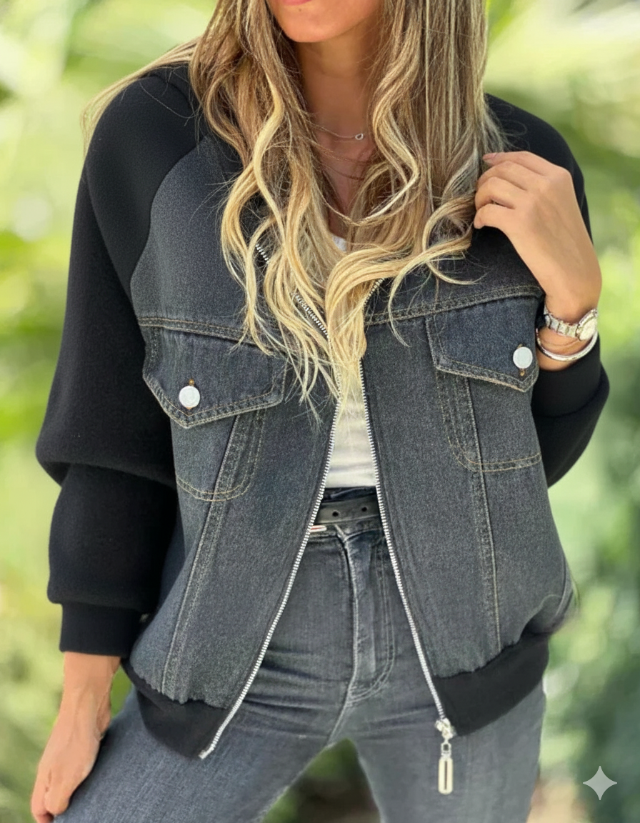 Damen College-Übergangsjacke Zeitloser Denim-Optik Leicht