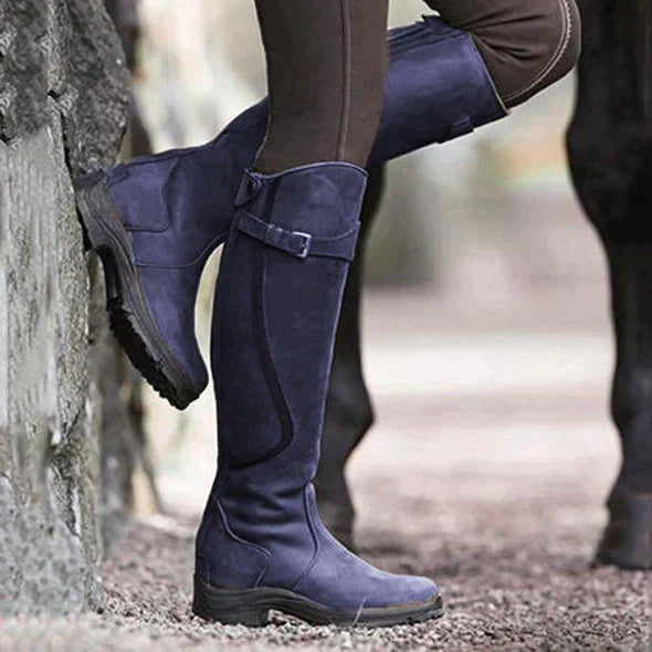 Damen-Kniestiefel – mit Schnallenriemen und Robuster Sohle