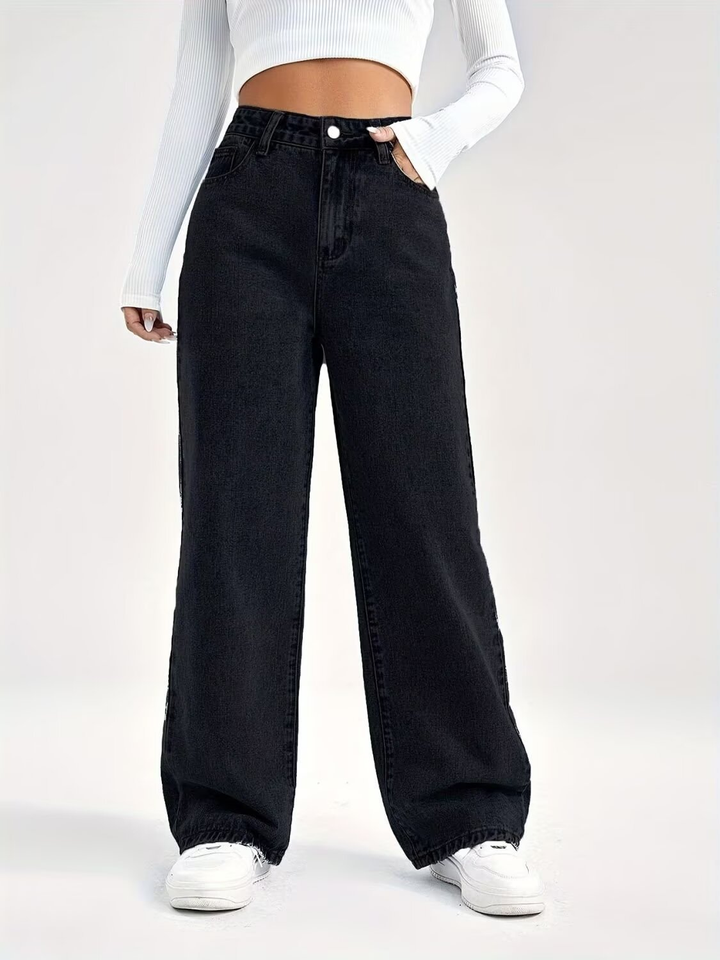 Damen Mom Jeans Hoch Tailliert Sanft Zulaufende Beinform