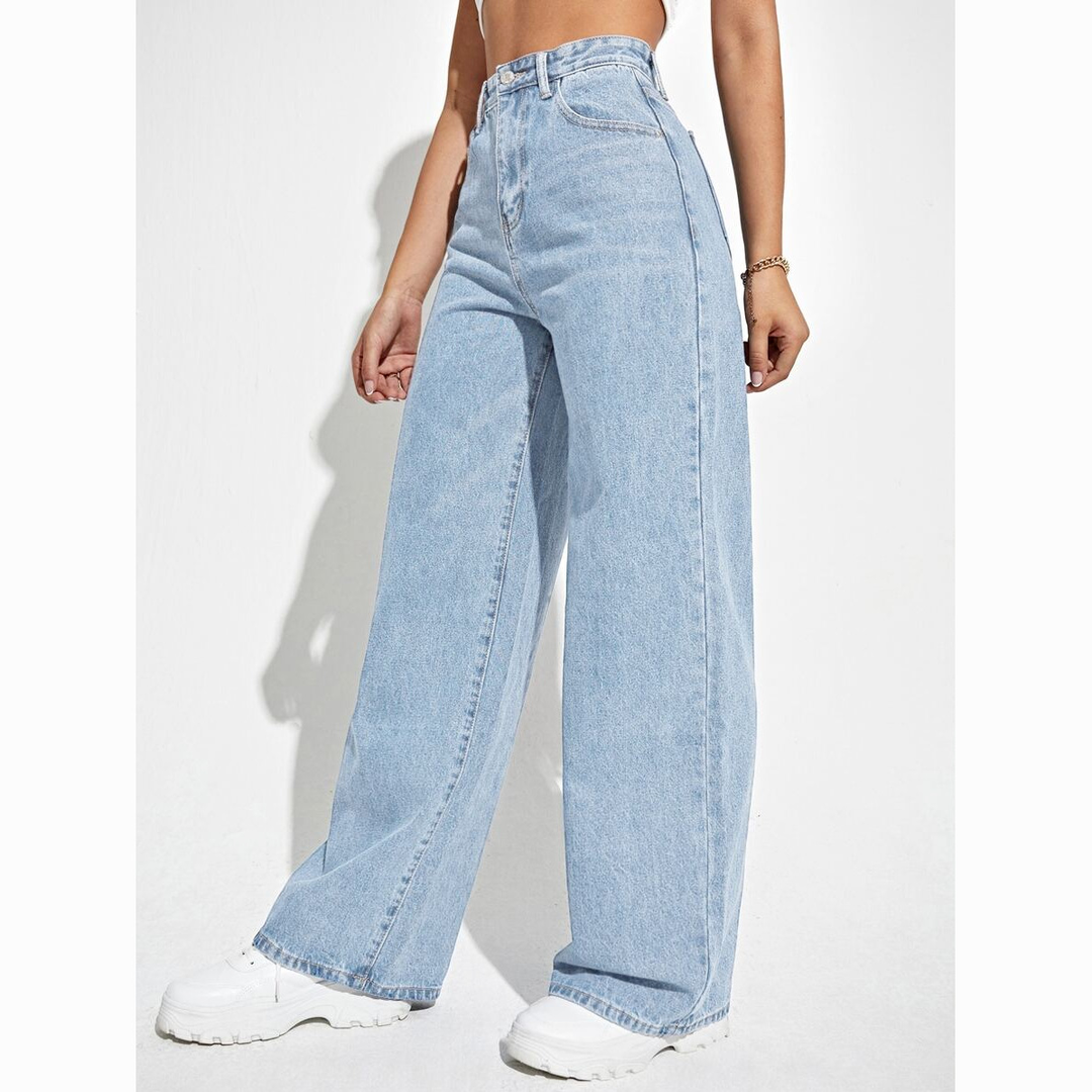 Damen Mom Jeans Hoch Tailliert Sanft Zulaufende Beinform