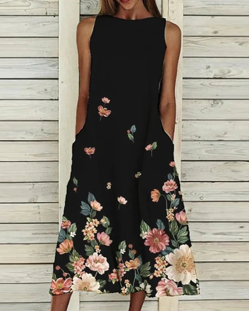 Pamelo | Damen Midi-Sommerkleid – Frisches Blumenmuster, Romantischer Look & Sommerliche Leichtigkeit