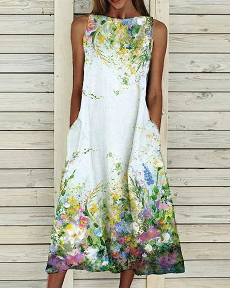 Pamelo | Damen Midi-Sommerkleid – Frisches Blumenmuster, Romantischer Look & Sommerliche Leichtigkeit