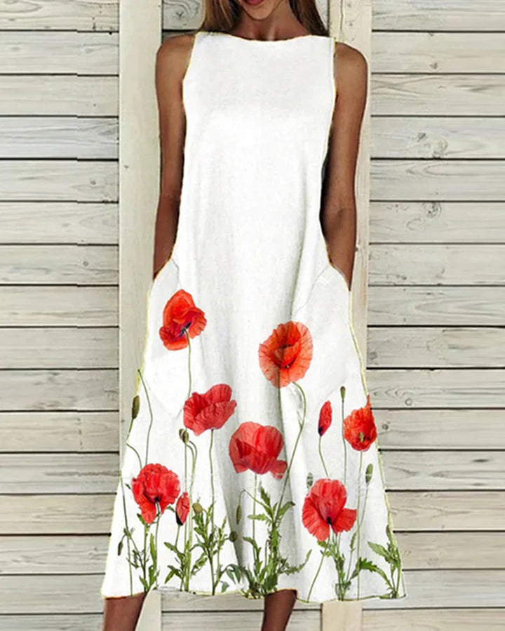 Pamelo | Damen Midi-Sommerkleid – Frisches Blumenmuster, Romantischer Look & Sommerliche Leichtigkeit