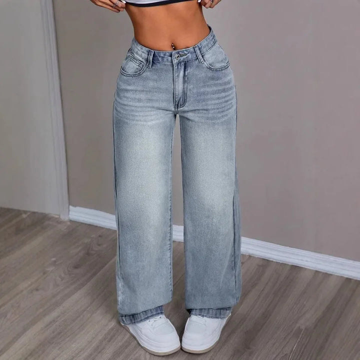 Damen Vintage Mom Jeans Mit Weitem Bein Zeitloser Look