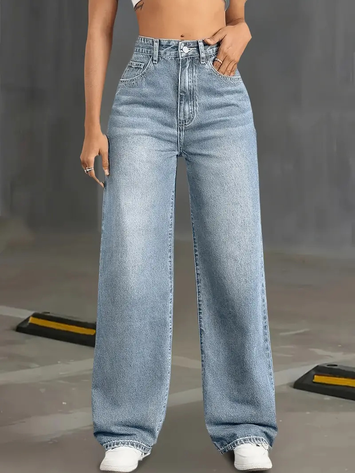 Damen Vintage Mom Jeans Mit Weitem Bein Zeitloser Look