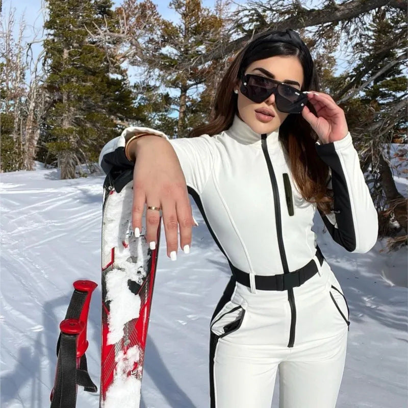 Damen Winter Skianzug Mit Reißverschluss Und High-Waist-Hose