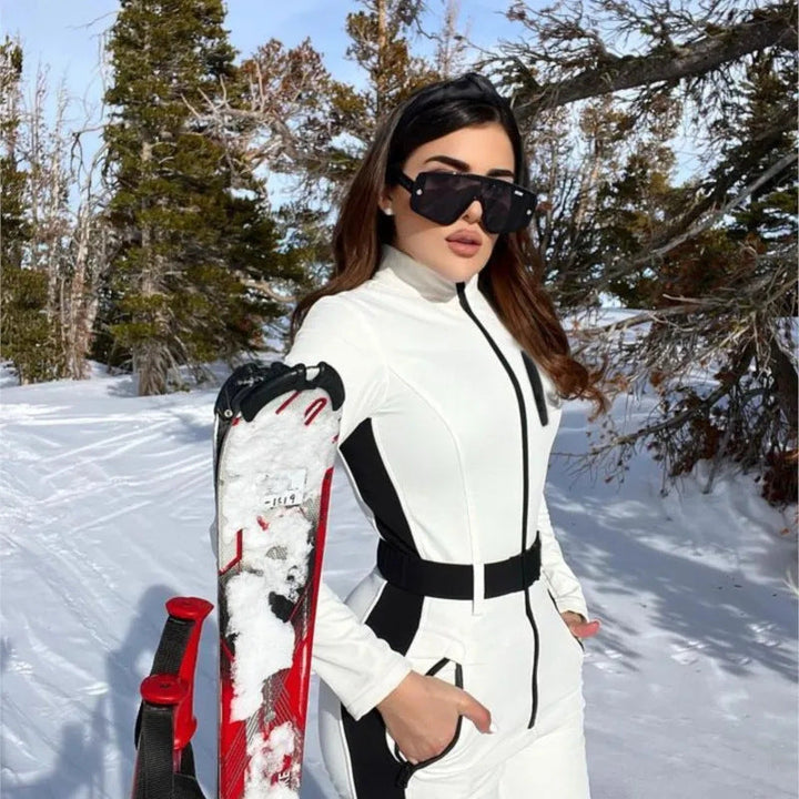 Damen Winter Skianzug Mit Reißverschluss Und High-Waist-Hose