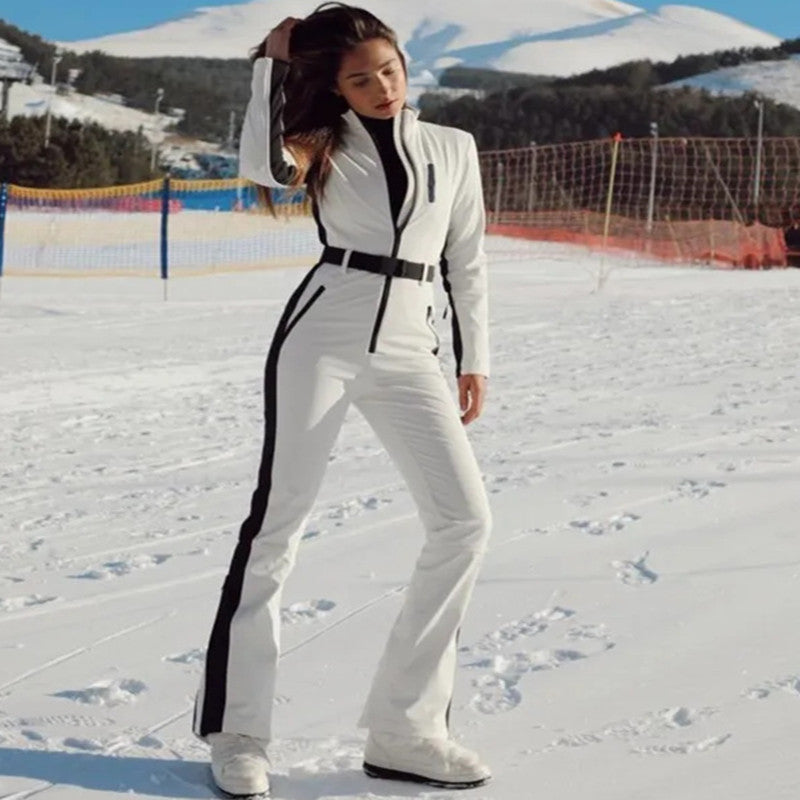 Damen Winter Skianzug Mit Reißverschluss Und High-Waist-Hose